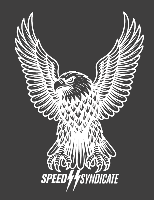 Women's Speed Syndicate White Iron Eagle On Heather Heavy Metal Gray Tee - American Performance Motorcycle Tee Shirt