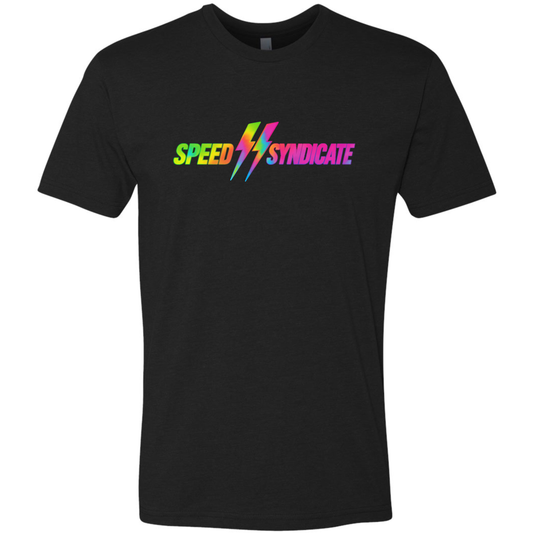 Speed Syndicate Tie Dye Bolt Neon Fade Logo On Black Tee - American Performance Motorcycle Tee Shirt