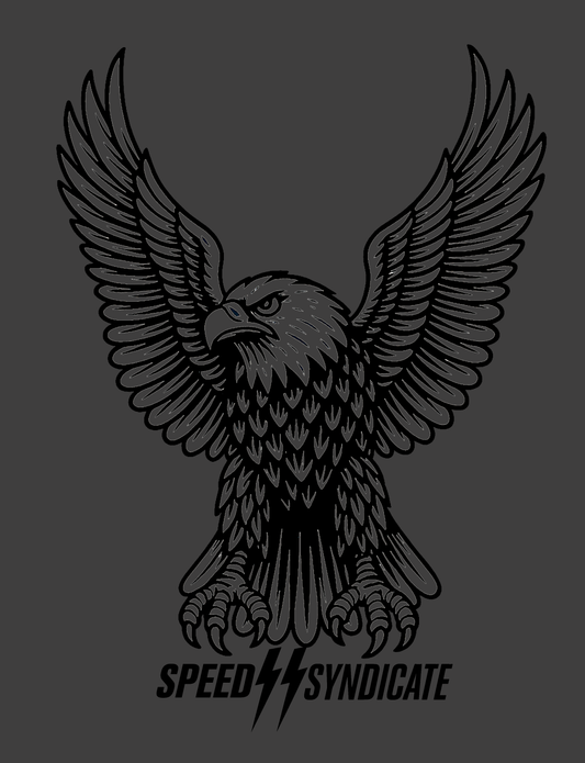 Speed Syndicate Black Iron Eagle On Heather Heavy Metal Gray Tee - American Performance Motorcycle Tee Shirt