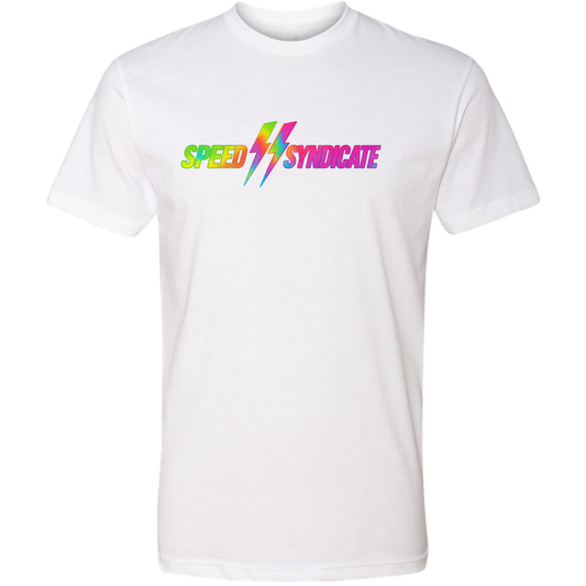 Speed Syndicate Tie Dye Bolt Neon Fade Logo On White Tee - American Performance Motorcycle Tee Shirt