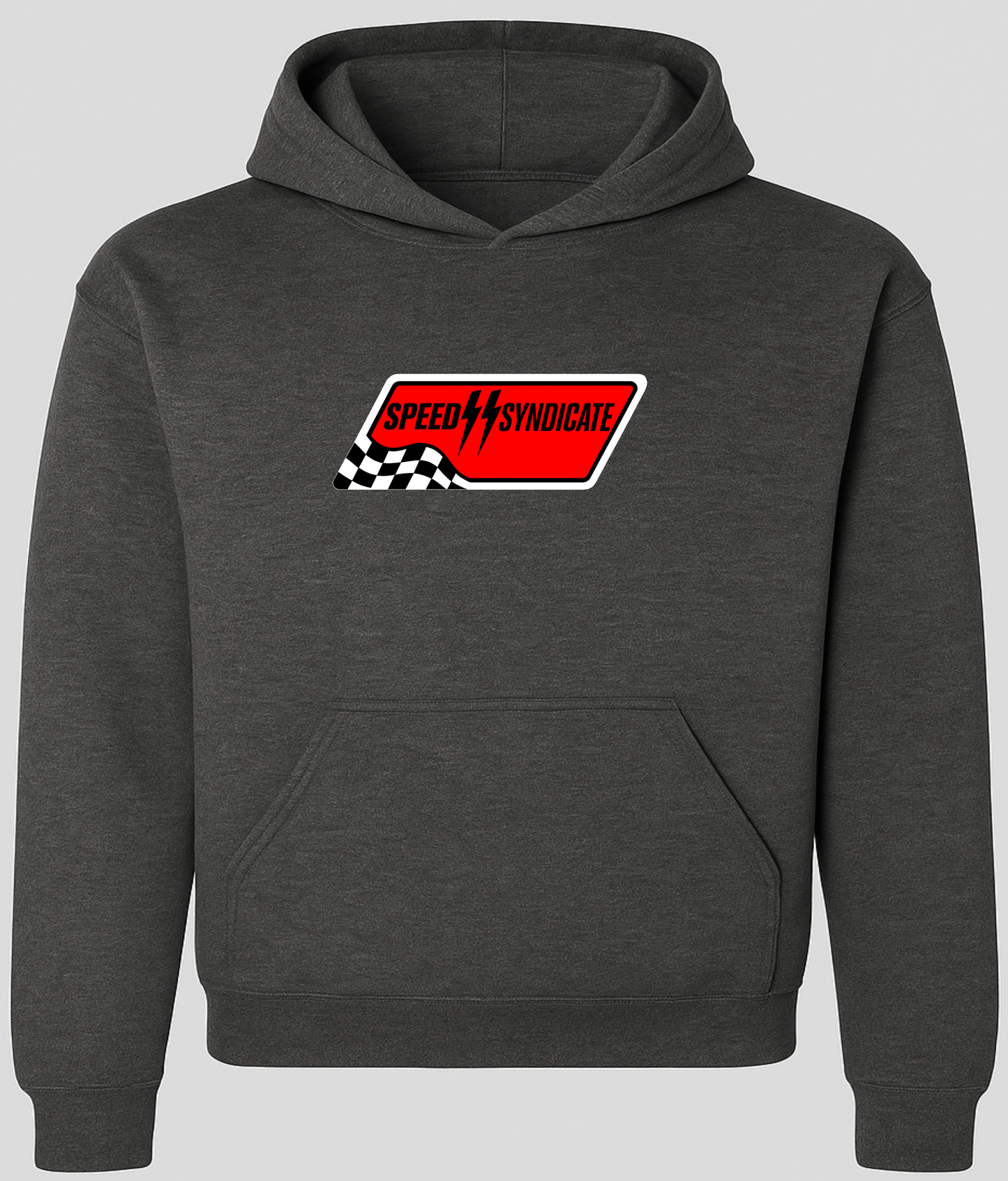 Speed Syndicate Full Synthetic Black On Dark Heater Gray Hooded Sweatshirt- American Performance Motorcycle Hooded Sweatshirt