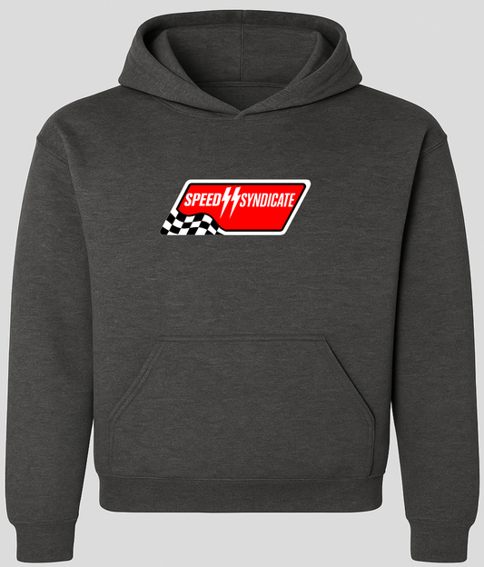 Speed Syndicate Full Synthetic White On Dark Heather Gray Hooded Sweatshirt - American Performance Motorcycle Hooded Sweatshirt