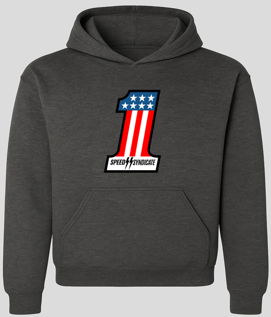 Speed Syndicate #1 On Dark Heather Gray Hooded Sweatshirt – American Performance Motorcycle Hooded Sweatshirt