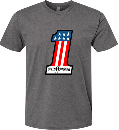 Speed Syndicate #1 On Heather Heavy Metal Gray Tee – American Performance Motorcycle Tee Shirt
