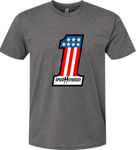 Speed Syndicate #1 On Heather Heavy Metal Gray Tee – American Performance Motorcycle Tee Shirt