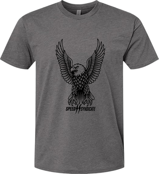 Speed Syndicate Black Iron Eagle On Heather Heavy Metal Gray Tee - American Performance Motorcycle Tee Shirt