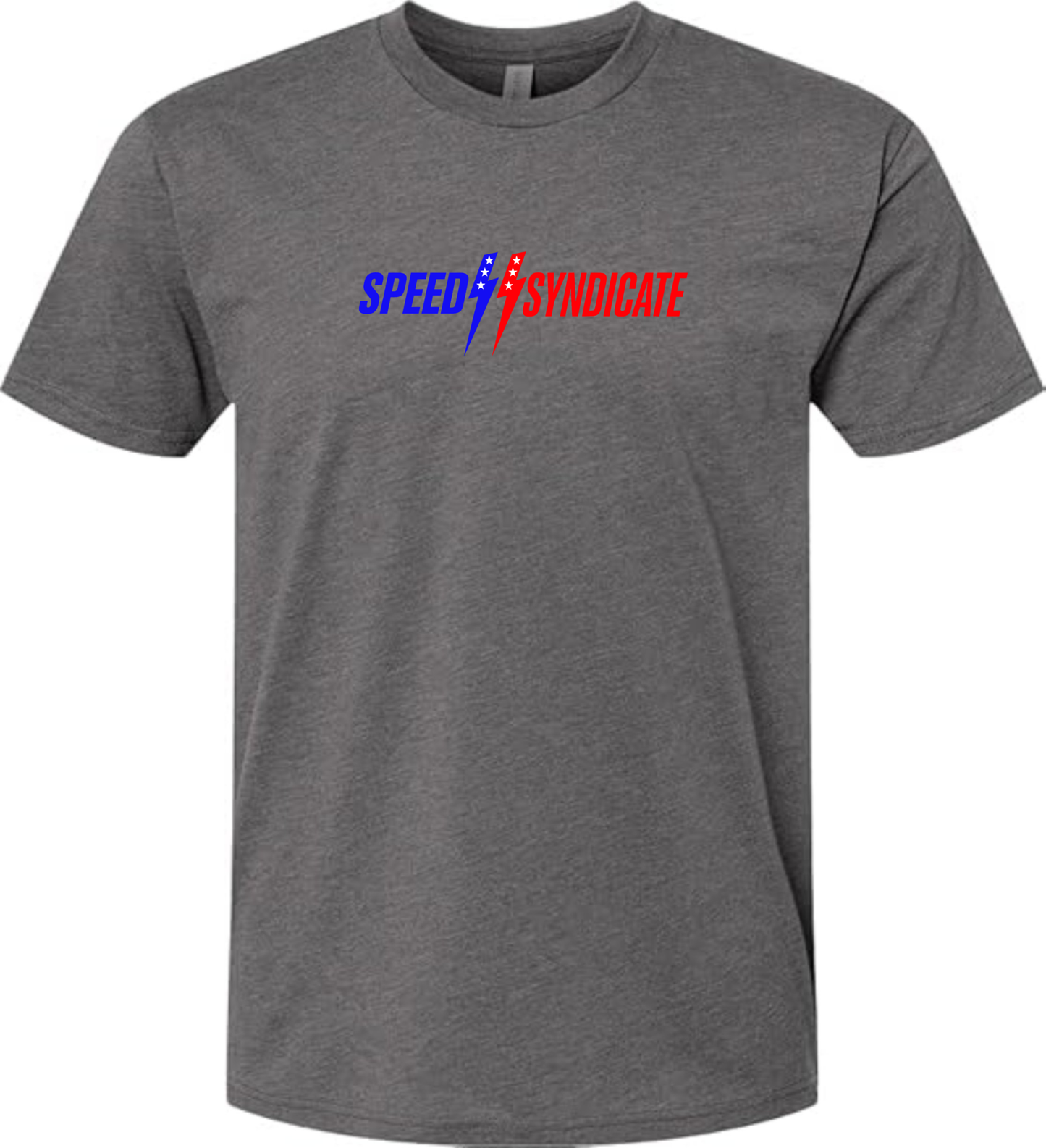 Speed Syndicate Patriot Logo Tee On Heather Heavy Metal Gray Tee- American Performance Motorcycle Tee