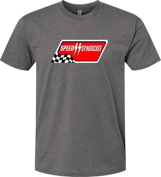Speed Syndicate Full Synthetic White on Heather Heavy Metal Gray Tee - American Performance Motorcycle Tee Shirt