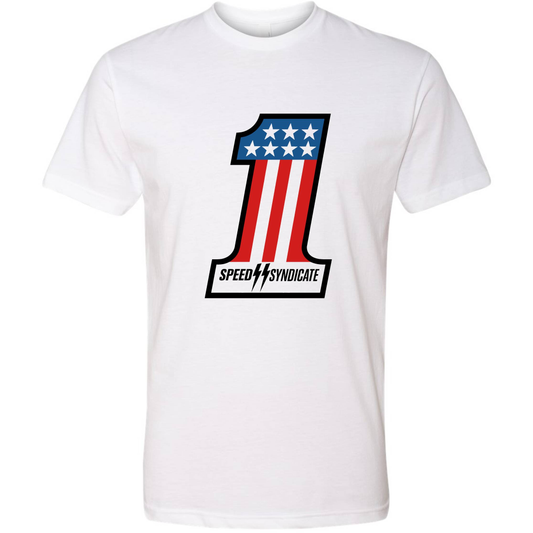 Speed Syndicate #1 On White Tee – American Performance Motorcycle Tee Shirt