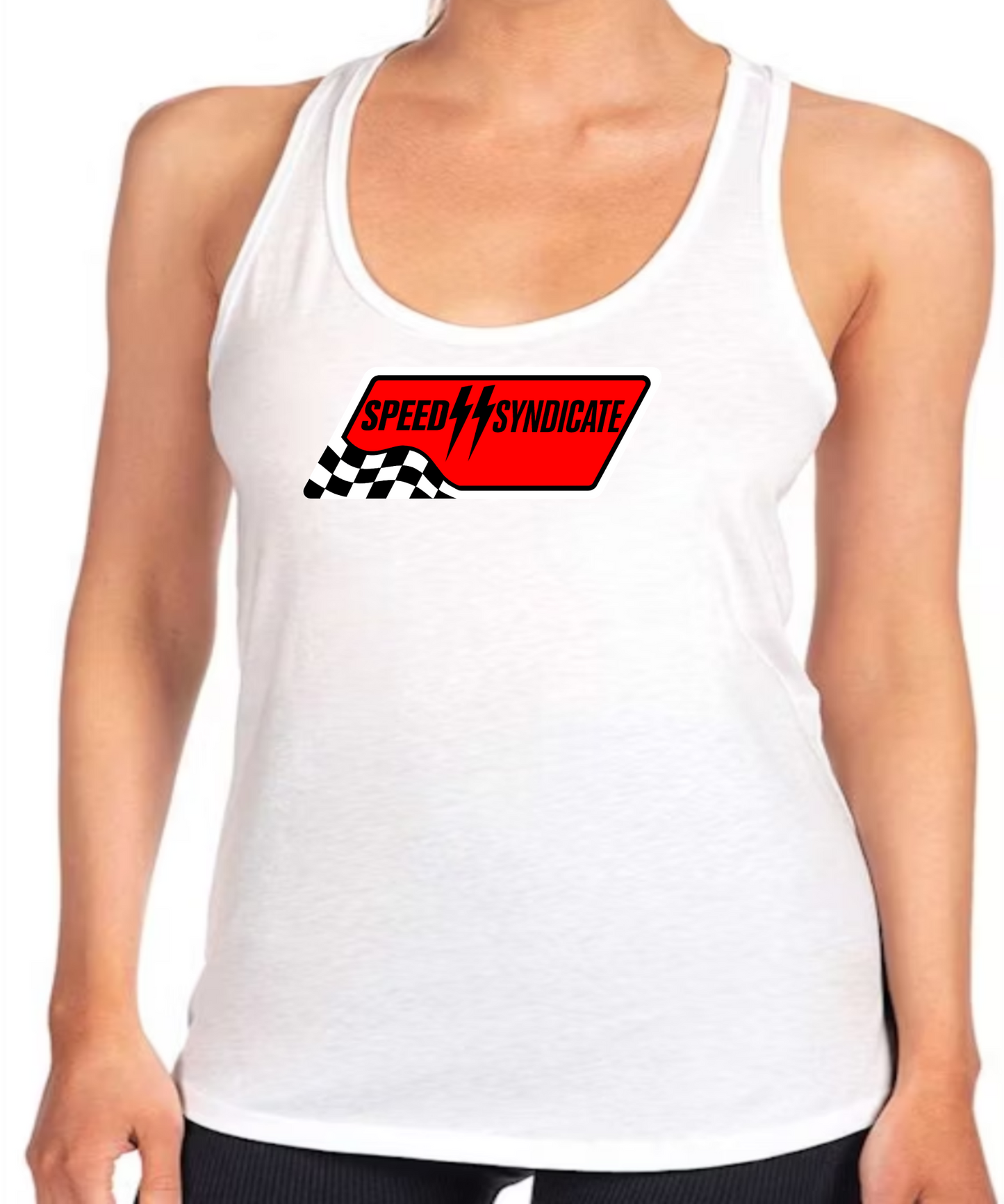 Women's Speed Syndicate Black Full Synthetic Racerback Tank Top