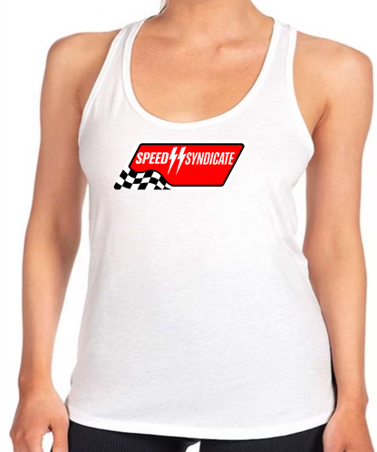 Women's Speed Syndicate White Full Synthetic Racerback Tank Top