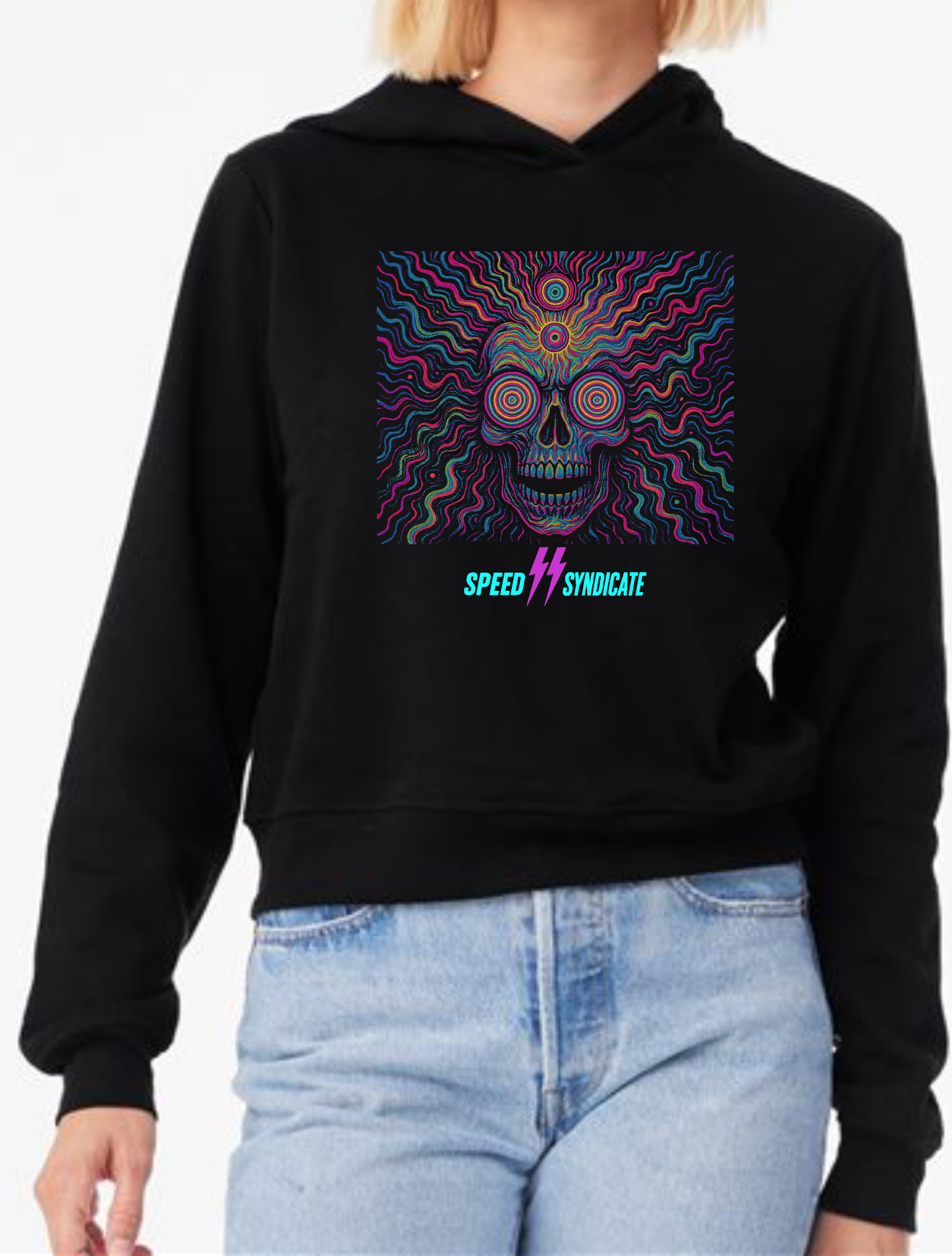 Women's Speed Syndicate High Voltage Trip Psychedelic Skull Hooded Sweatshirt