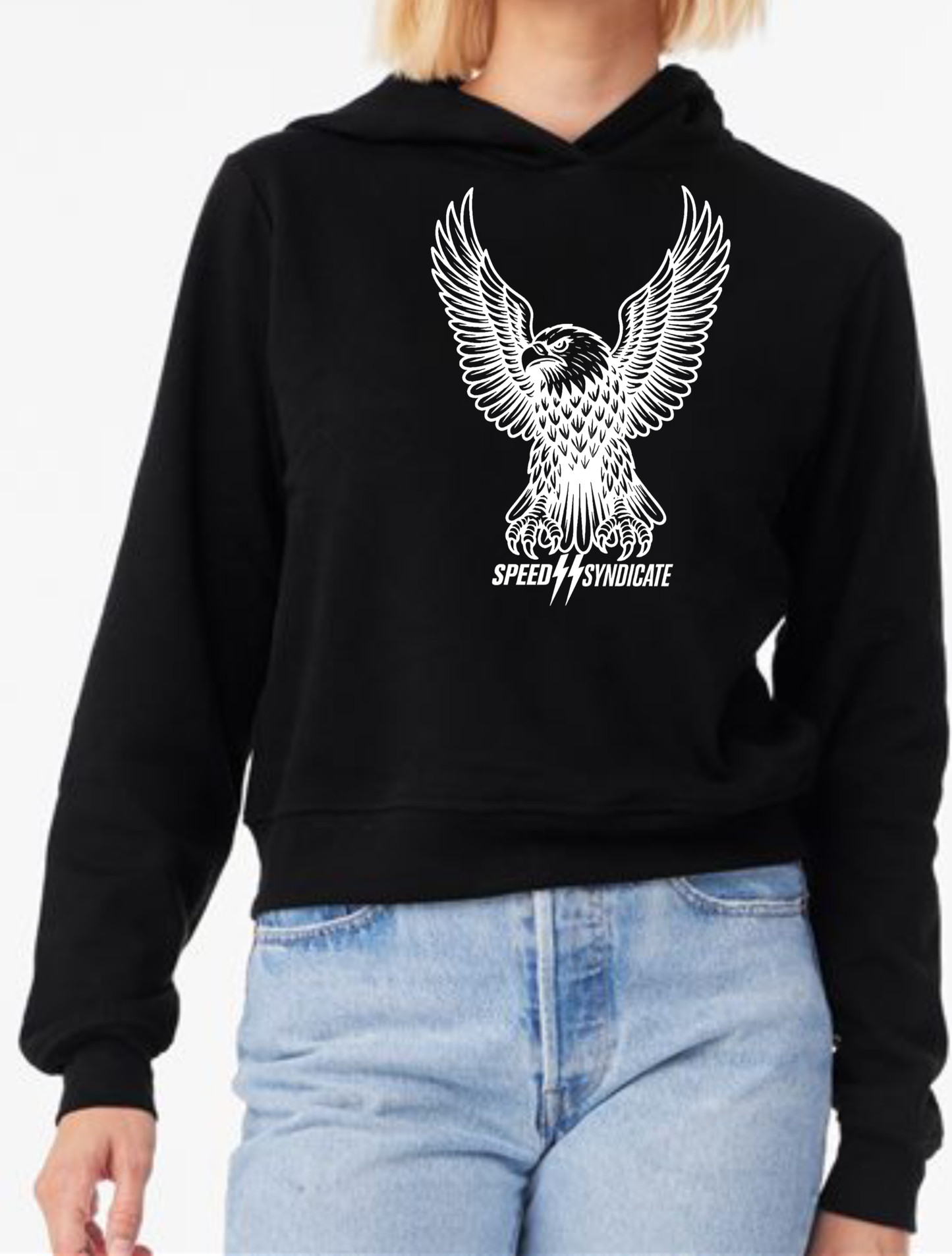 Women's Speed Syndicate White Iron Eagle On Black Hooded Sweatshirt - American Performance Motorcycle Hooded Sweatshirt