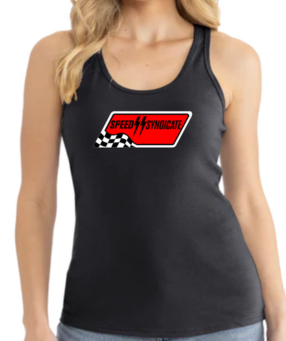 Women's Speed Syndicate Black Full Synthetic Racerback Tank Top