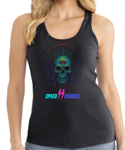 Women's Speed Syndicate Mindstrike Neon Third Eye Skull Racerback Tank Top
