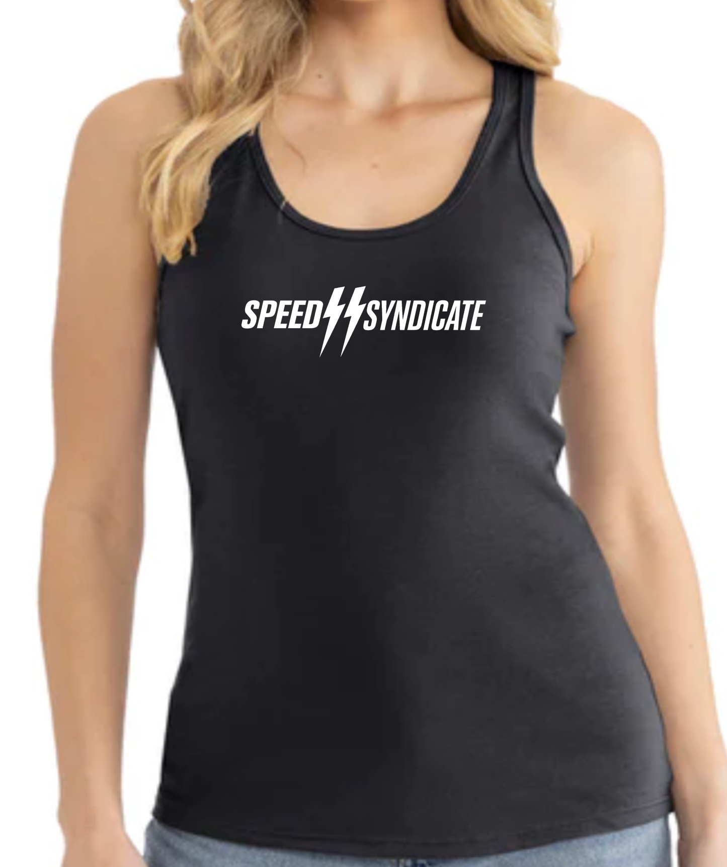 Women's Speed Syndicate White Standard Issue Logo Racerback Tank Top