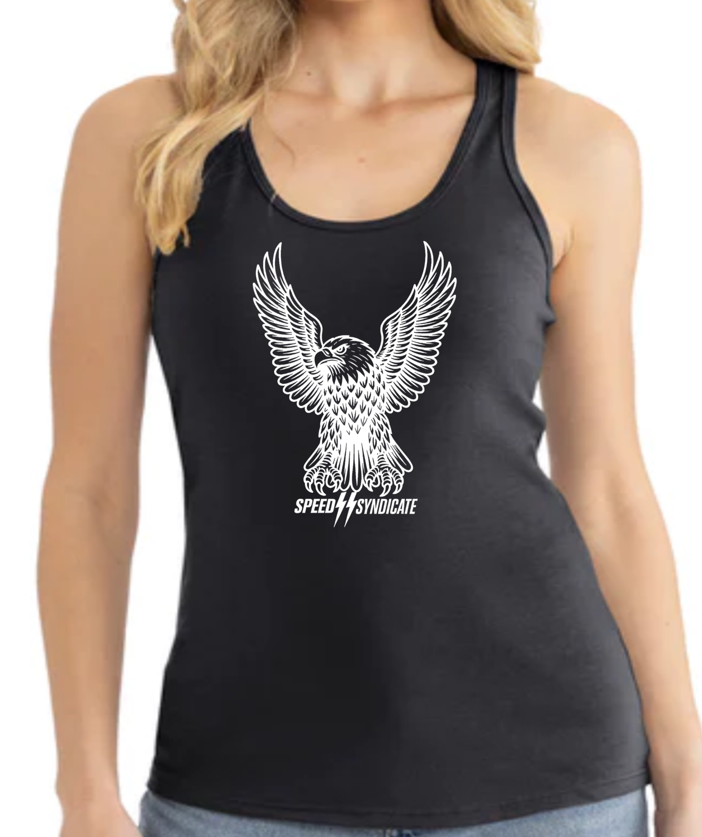 Women's Speed Syndicate White Iron Eagle Racerback Tank Top