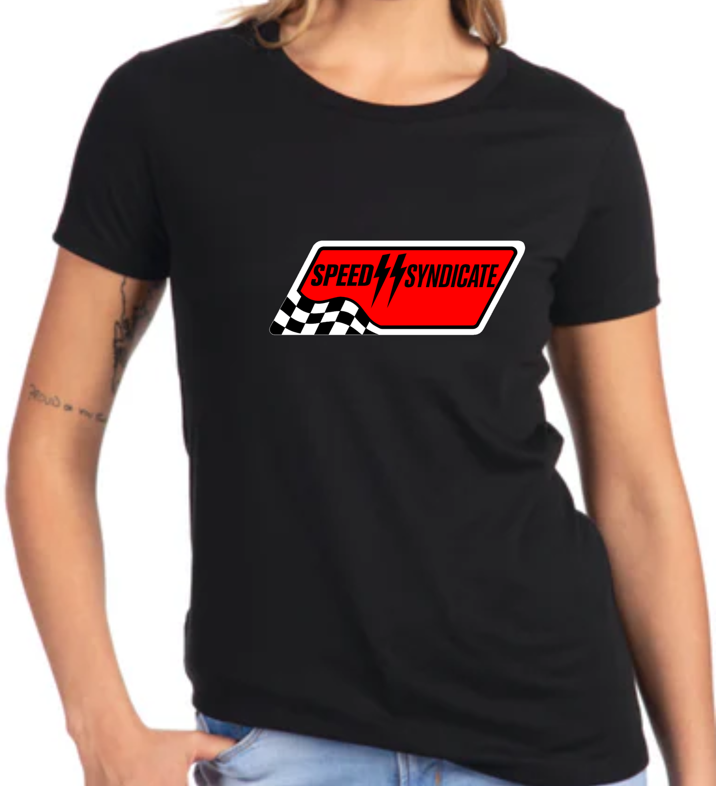 Women's Speed Syndicate Black Full Synthetic T-Shirt
