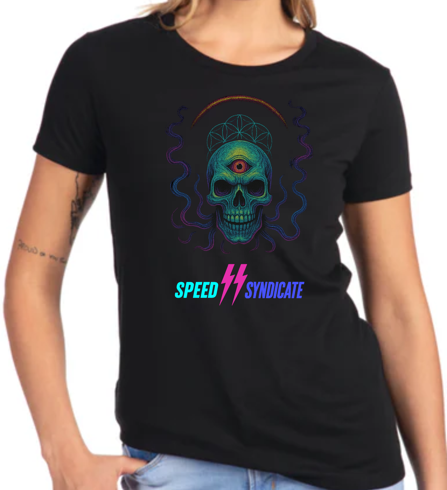 Women's Speed Syndicate Mindstrike Neon Third Eye Skull T-Shirt