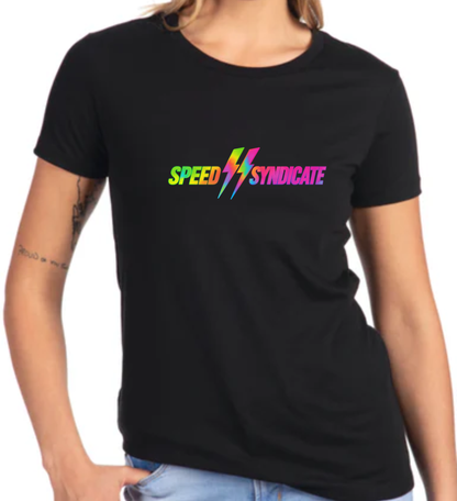 Women's Speed Syndicate Tie Dye Bolt Neon Fade Logo T-Shirt
