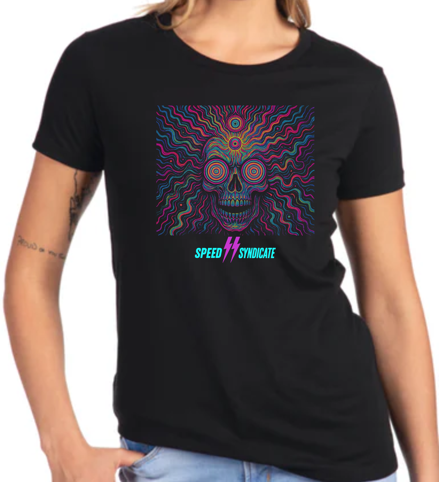 Women's Speed Syndicate Voltage Trip Psychedelic Skull T-Shirt
