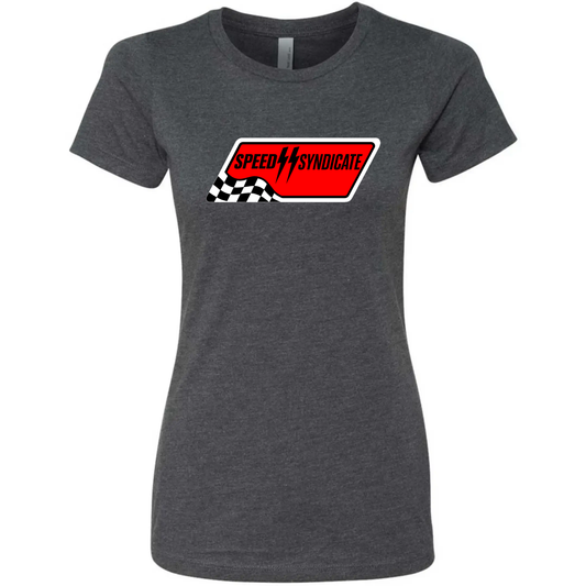 Women's  Speed Syndicate Full Synthetic Black on Heather Heavy Metal Gray Tee - American Performance Motorcycle Tee Shirt