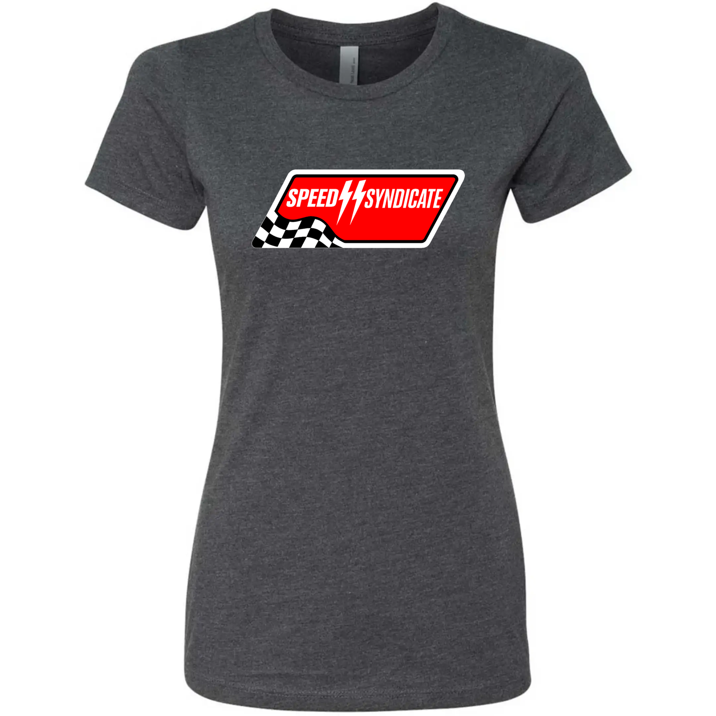 Women's  Speed Syndicate Full Synthetic White on Heather Heavy Metal Gray Tee - American Performance Motorcycle Tee Shirt
