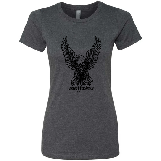 Women's Speed Syndicate Black Iron Eagle On Heather Heavy Metal Gray Tee - American Performance Motorcycle Tee Shirt