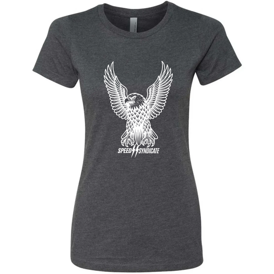 Women's Speed Syndicate White Iron Eagle On Heather Heavy Metal Gray Tee - American Performance Motorcycle Tee Shirt