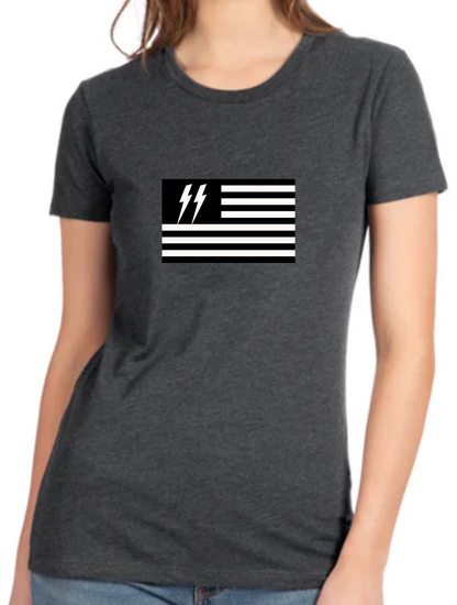 Women's Speed Syndicate Black Flag On Heather Heavy Metal Gray Tee – American Performance Motorcycle Tee Shirt