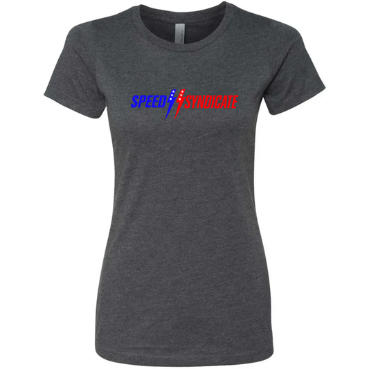Women's Speed Syndicate Patriot Logo Tee On Heather Heavy Metal Gray Tee- American Performance Motorcycle Tee