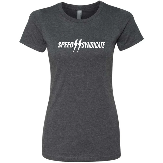Women's Speed Syndicate Standard Issue White Logo On Heather Heavy Metal Gray Tee - American Performance Motorcycle Tee Shirt