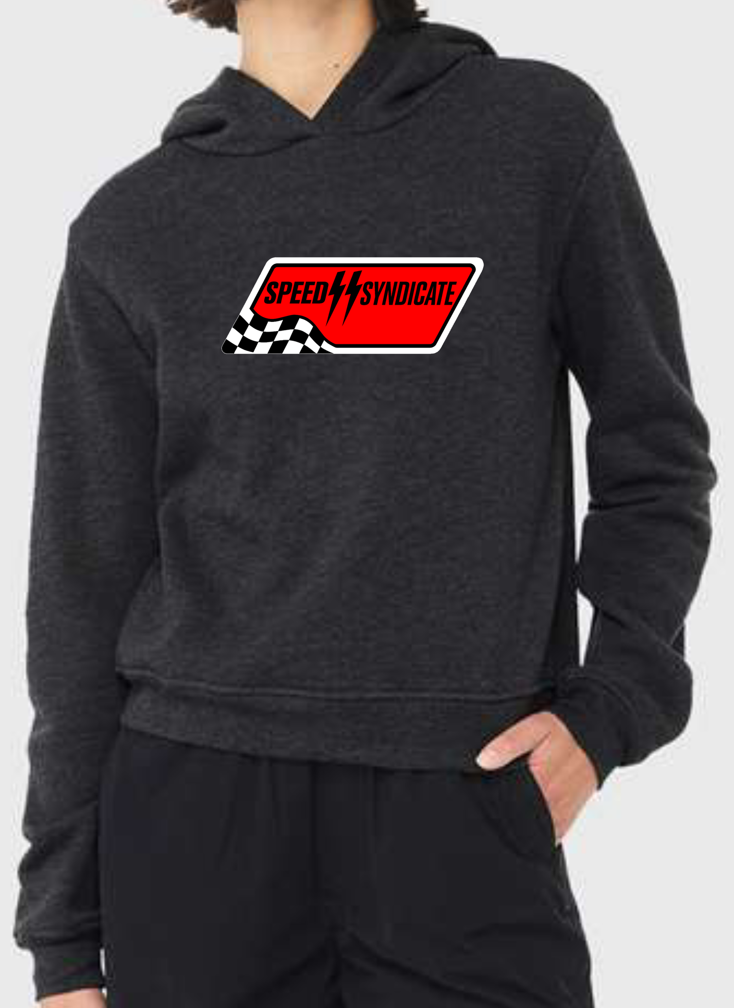 Women's Speed Syndicate Full Synthetic Black On Dark Heater Gray Hooded Sweatshirt- American Performance Motorcycle Hooded Sweatshirt