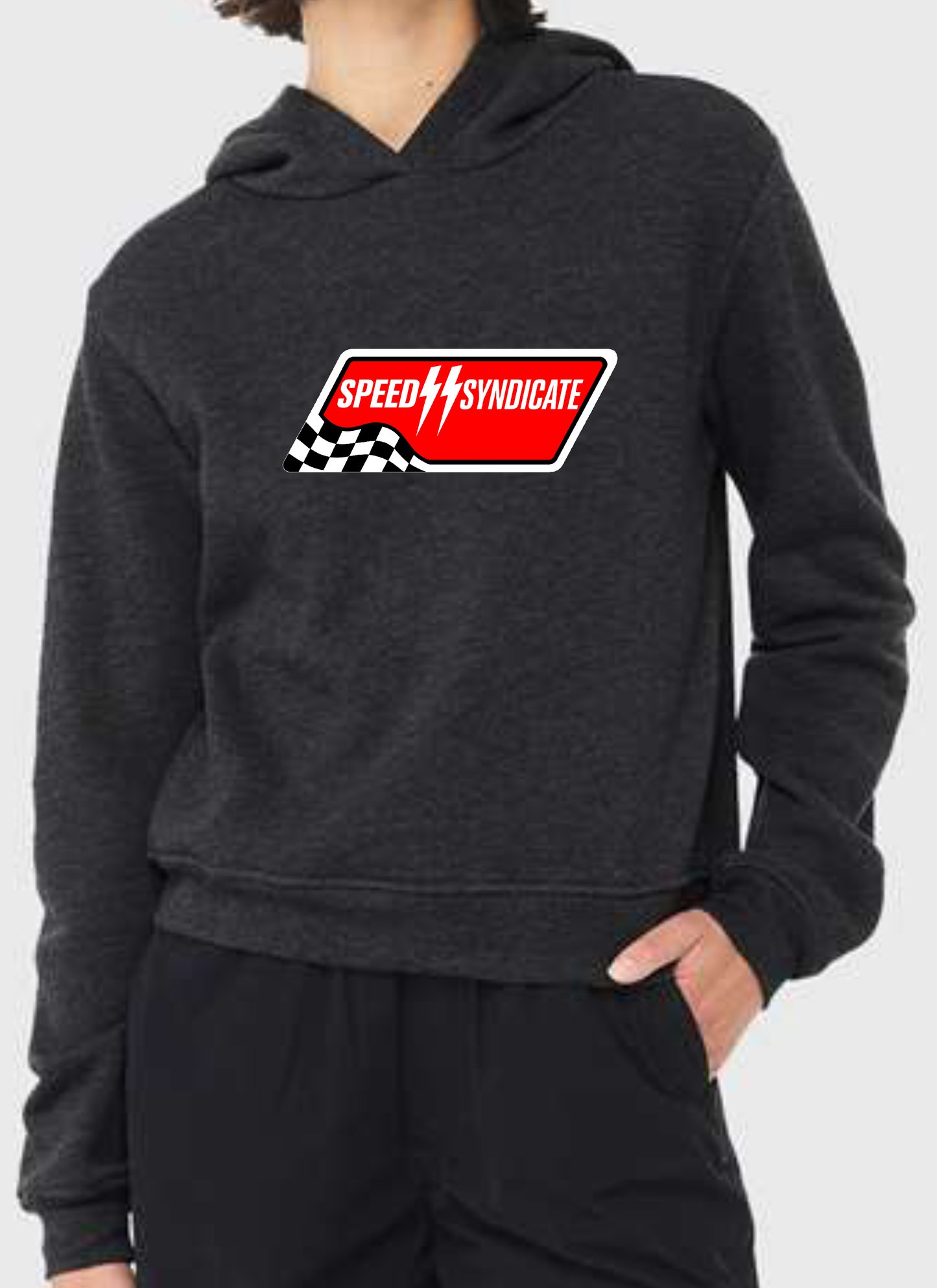 Women's Speed Syndicate Full Synthetic White On Dark Heather Gray Hooded Sweatshirt - American Performance Motorcycle Hooded Sweatshirt