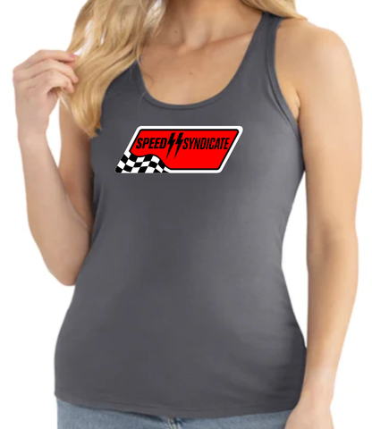 Women's Speed Syndicate Black Full Synthetic Racerback Tank Top