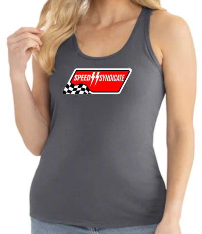 Women's Speed Syndicate White Full Synthetic Racerback Tank Top