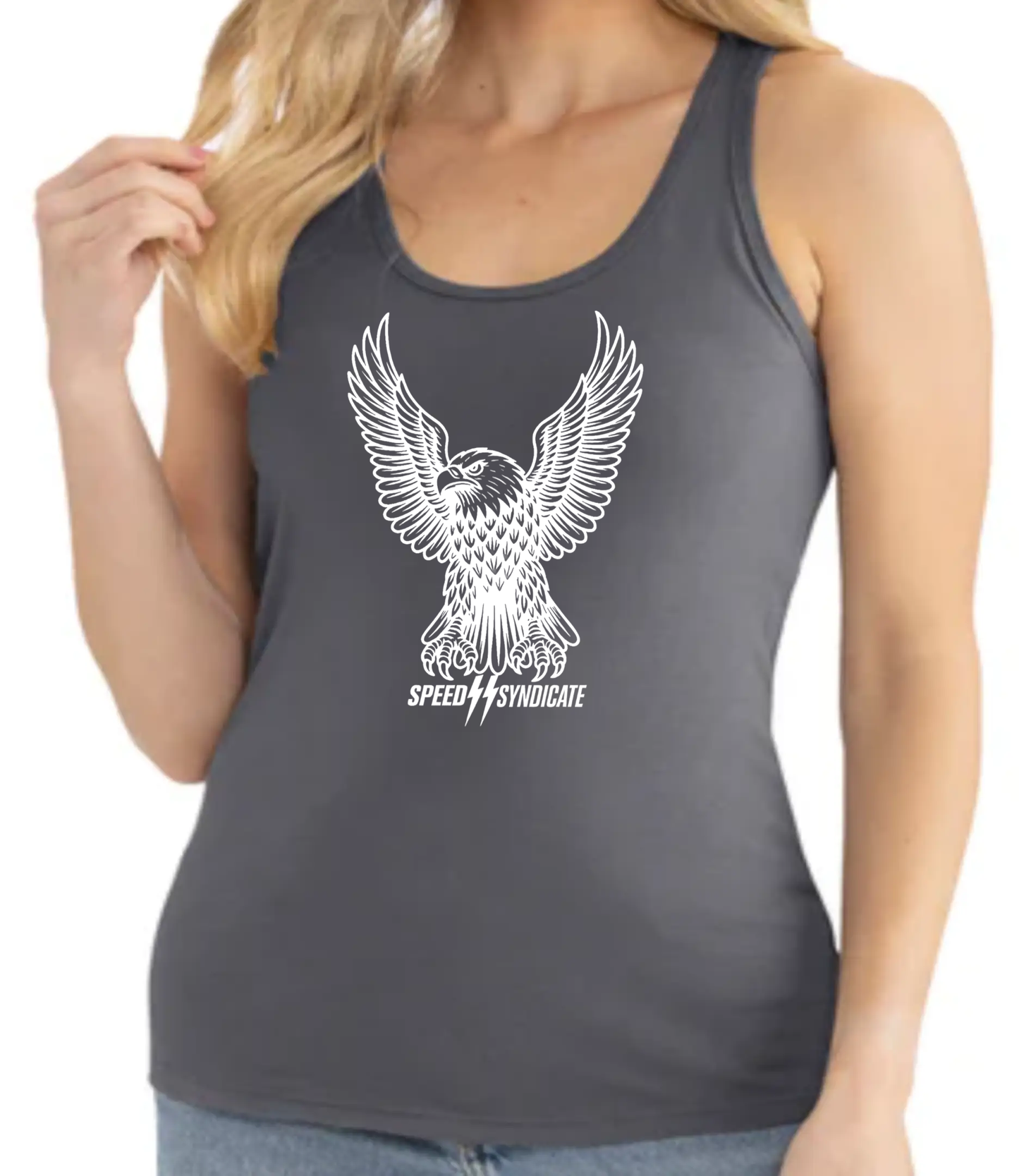 Women's Speed Syndicate White Iron Eagle Racerback Tank Top