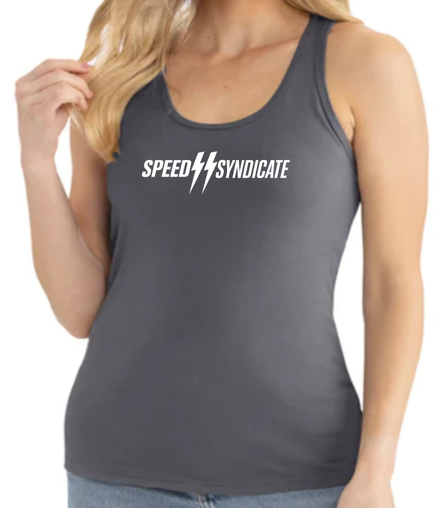 Women's Speed Syndicate White Standard Issue Logo Racerback Tank Top
