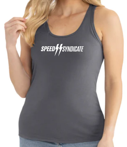 Women's Speed Syndicate White Standard Issue Logo Racerback Tank Top