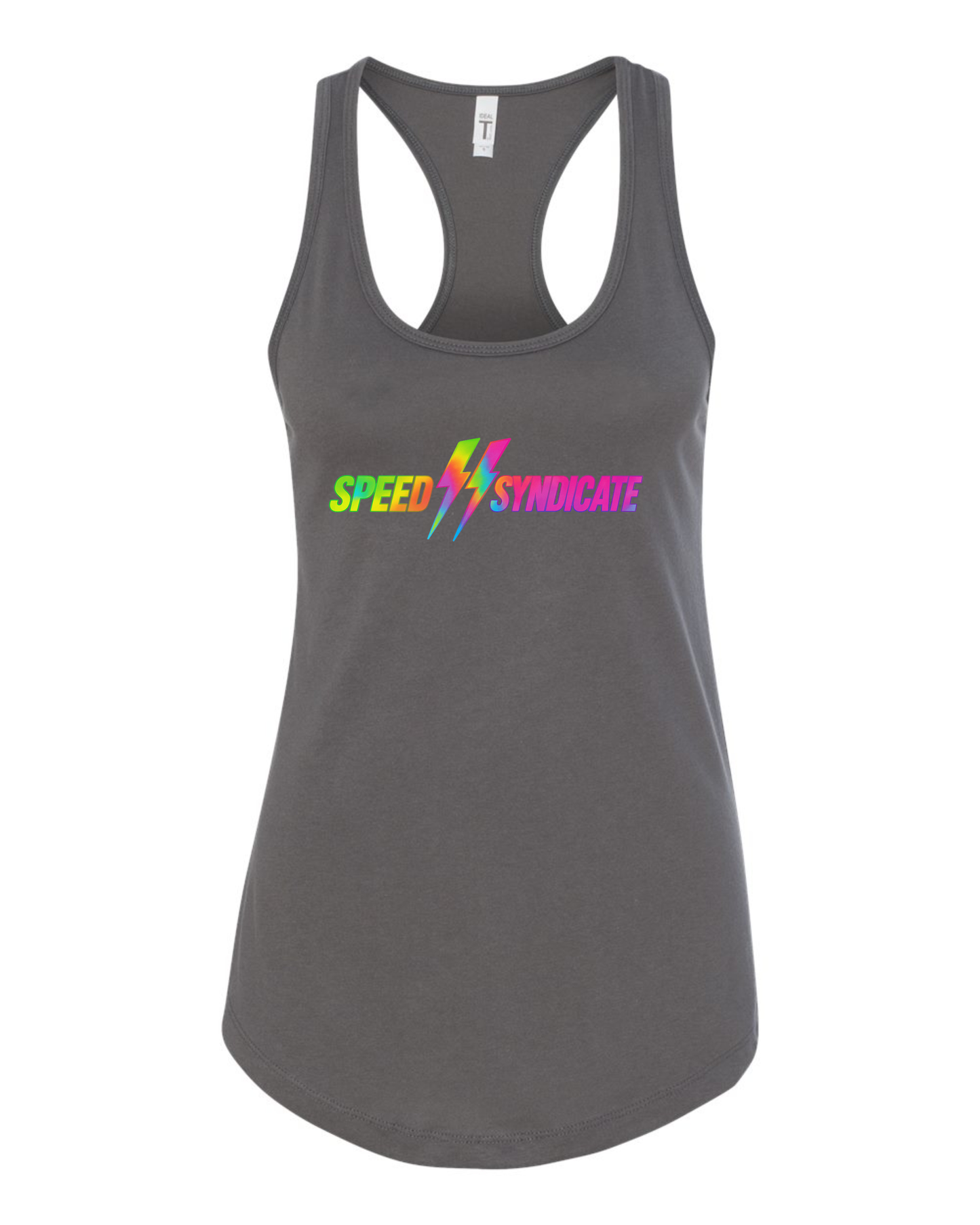 Women's Speed Syndicate Tie Dye Bolt Neon Fade Logo Racerback Tank Top