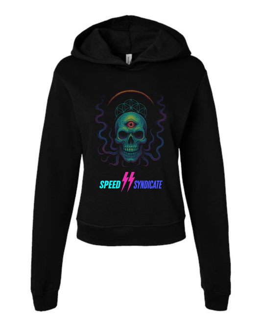 Women's Speed Syndicate Mindstrike Hooded Sweatshirt Only On Black – Neon Third Eye Skull American Performance Motorcycle Hooded Sweatshirt