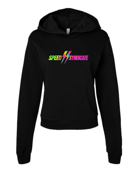 Women's Speed Syndicate Tie Dye Bolt Neon Fade Logo Sweatshirt On Black Hooded Sweatshirt - American Performance Motorcycle Hooded Sweatshirt