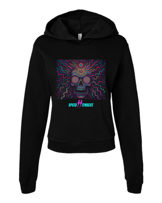 Women's Speed Syndicate High Voltage Trip Hooded Sweatshirt Psychedelic Skull Only On Black  - American Performance Motorcycle Hooded Sweatshirt