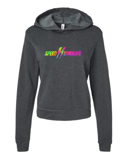 Women's Speed Syndicate Tie Dye Bolt Neon Fade Logo Sweatshirt On Dark Heather Gray Hooded Sweatshirt - American Performance Motorcycle Hooded Sweatshirt