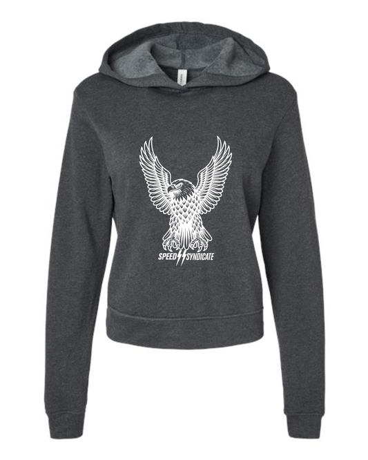 Women's Speed Syndicate White Iron Eagle On Dark Heather Gray Hooded Sweatshirt - American Performance Motorcycle Hooded Sweatshirt