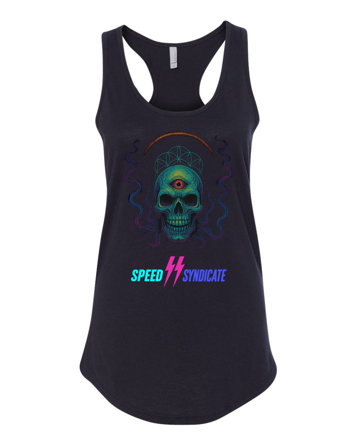 Women's Speed Syndicate Mindstrike Neon Third Eye Skull Racerback Tank Top