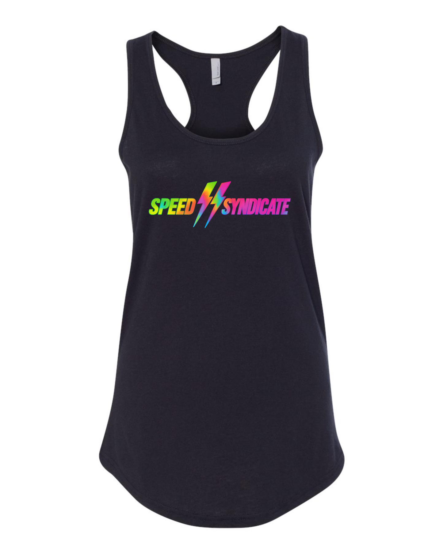 Women's Speed Syndicate Tie Dye Bolt Neon Fade Logo Racerback Tank Top