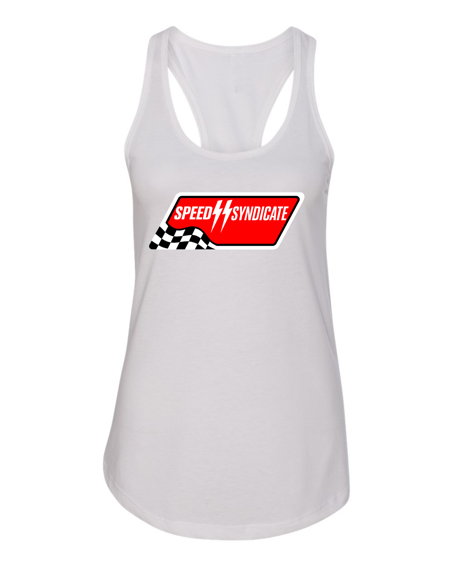 Women's Speed Syndicate White Full Synthetic Racerback Tank Top