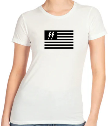 Women's Speed Syndicate Black Flag On White Tee – American Performance Motorcycle Tee Shirt