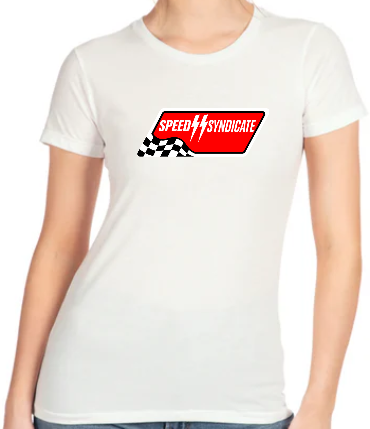 Women's Speed Syndicate Full Synthetic White On White Tee- American Performance Motorcycle Tee Shirt